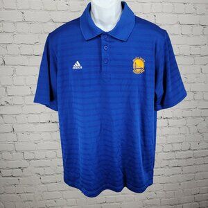 Golden State Warriors Adidas Blue Striped Short Sleeve Polo Shirt Large L